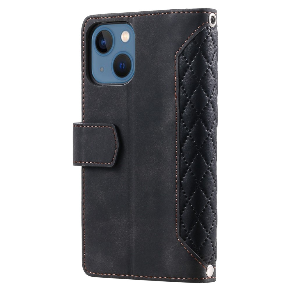 Étui portefeuille matelassée pour iPhone 13, noir