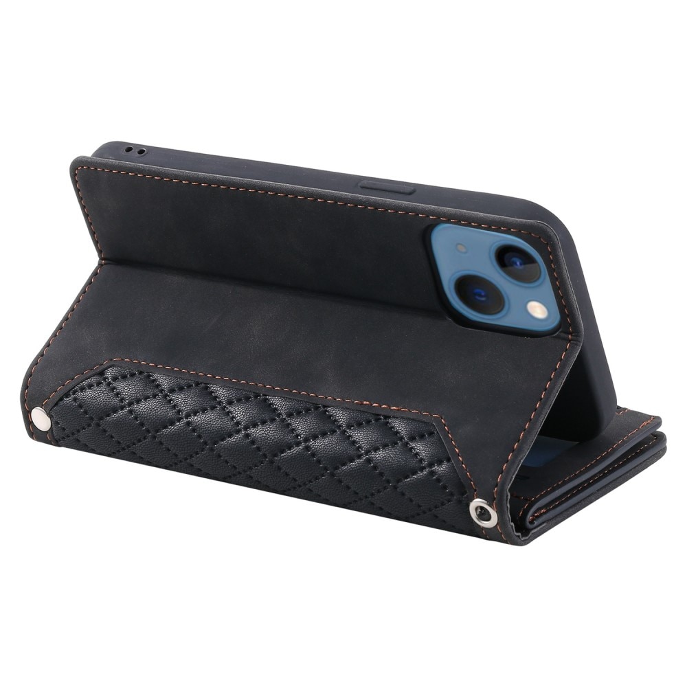 Étui portefeuille matelassée pour iPhone 13, noir