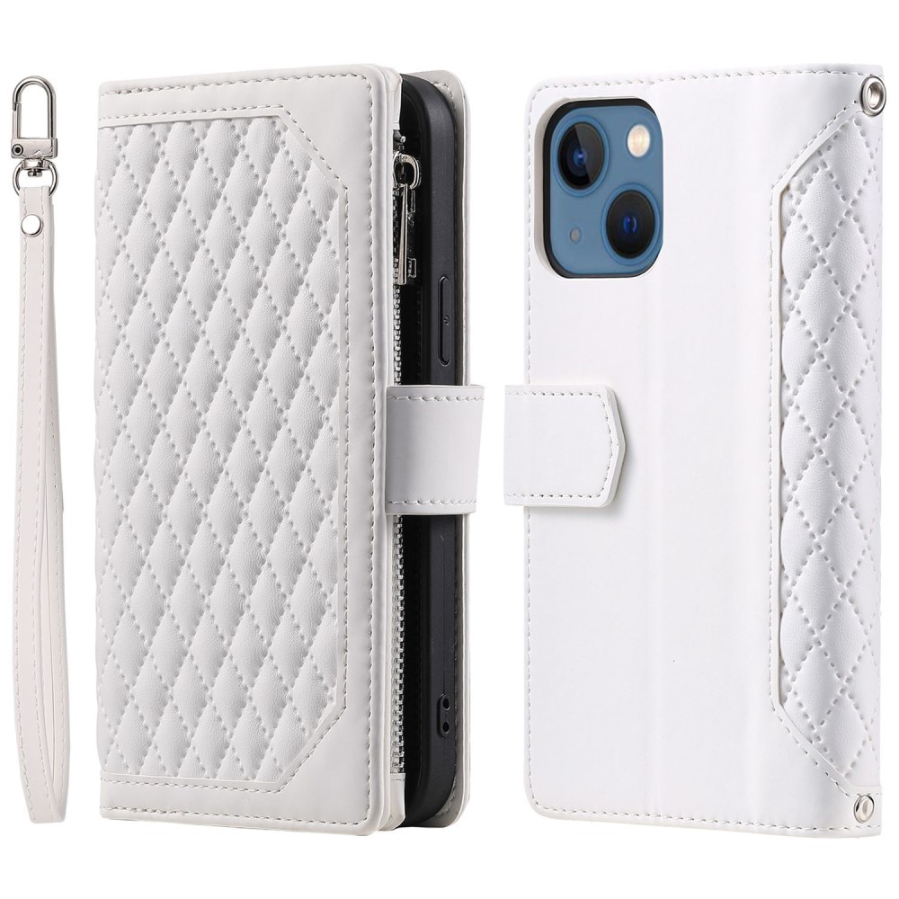 Étui portefeuille matelassée pour iPhone 13, Blanc