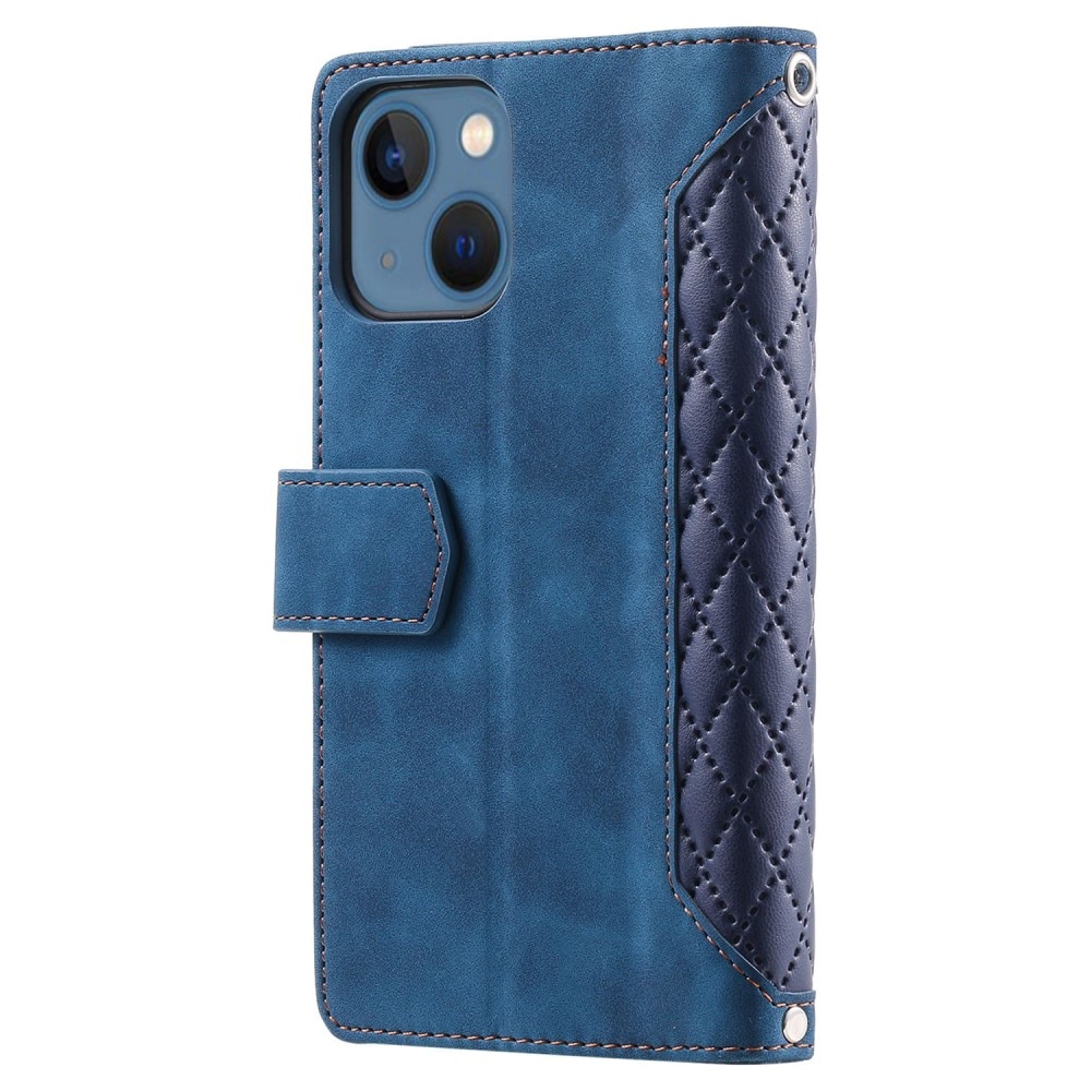 Étui portefeuille matelassée pour iPhone 14, bleu