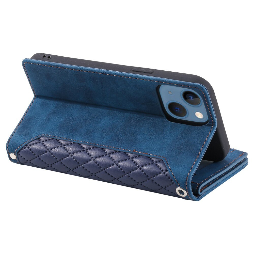 Étui portefeuille matelassée pour iPhone 14, bleu