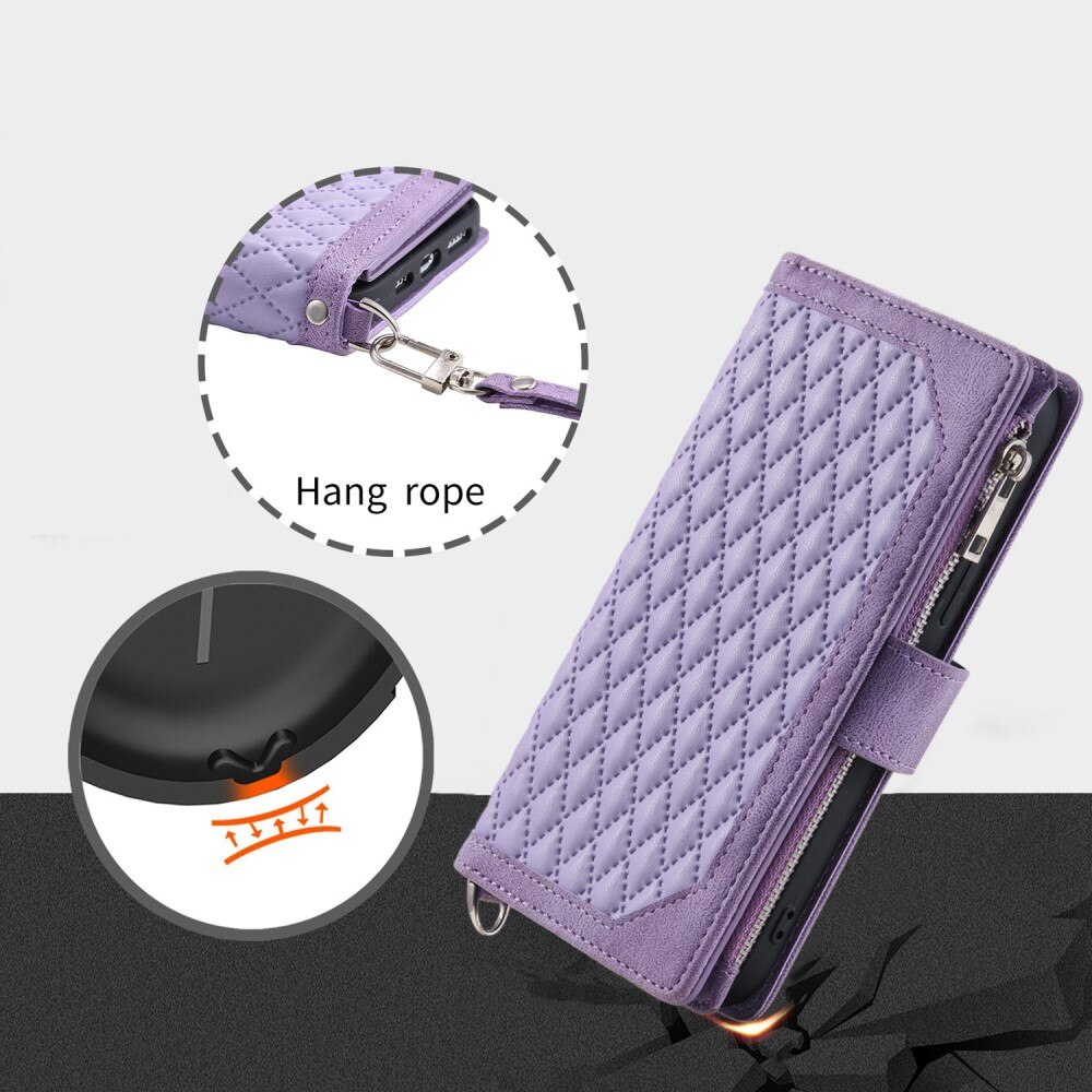 Étui portefeuille matelassée pour iPhone 14 Plus, violet