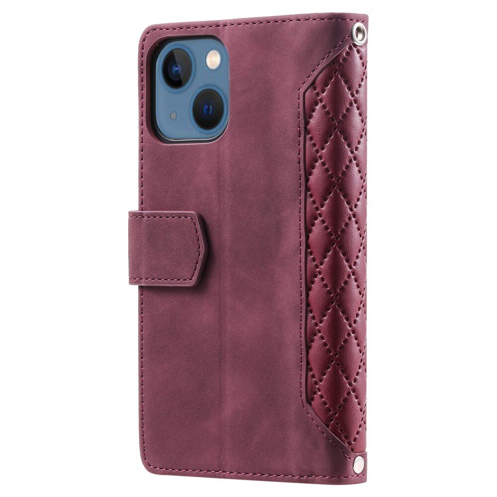 Étui portefeuille matelassée pour Apple iPhone 14, Rouge