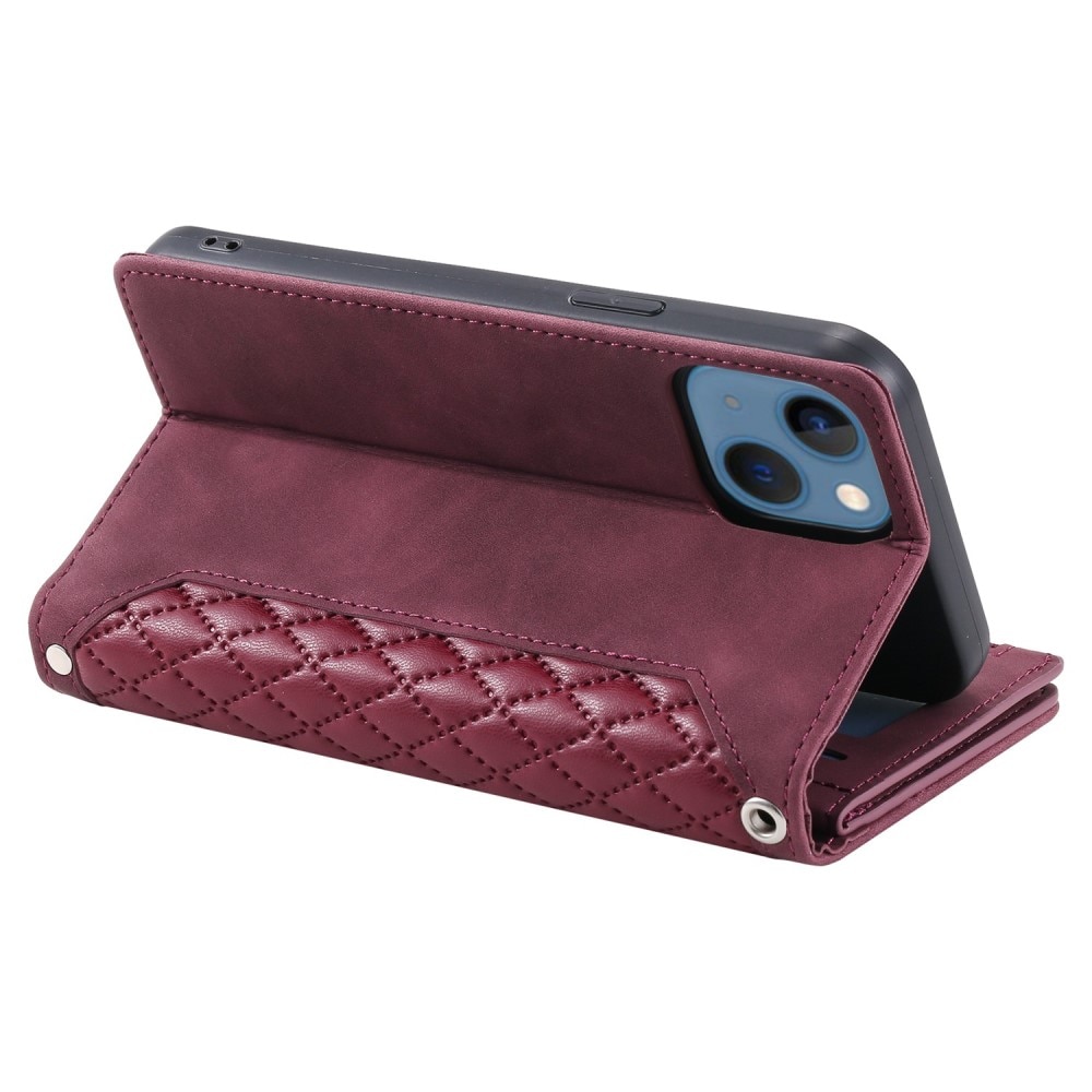 Étui portefeuille matelassée pour iPhone 14, rouge