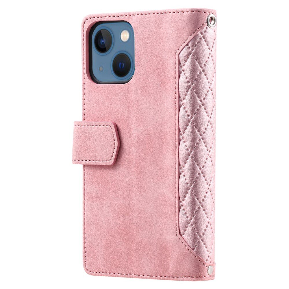 Étui portefeuille matelassée pour iPhone 14, rose