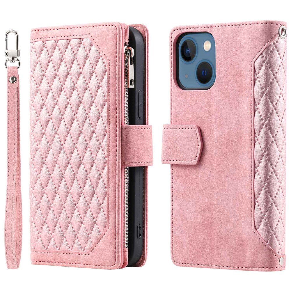 Étui portefeuille matelassée pour iPhone 14, rose