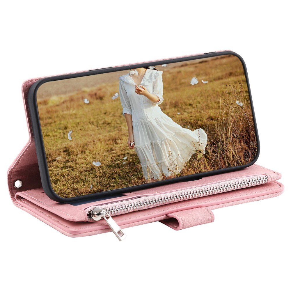 Étui portefeuille matelassée pour iPhone 14, rose