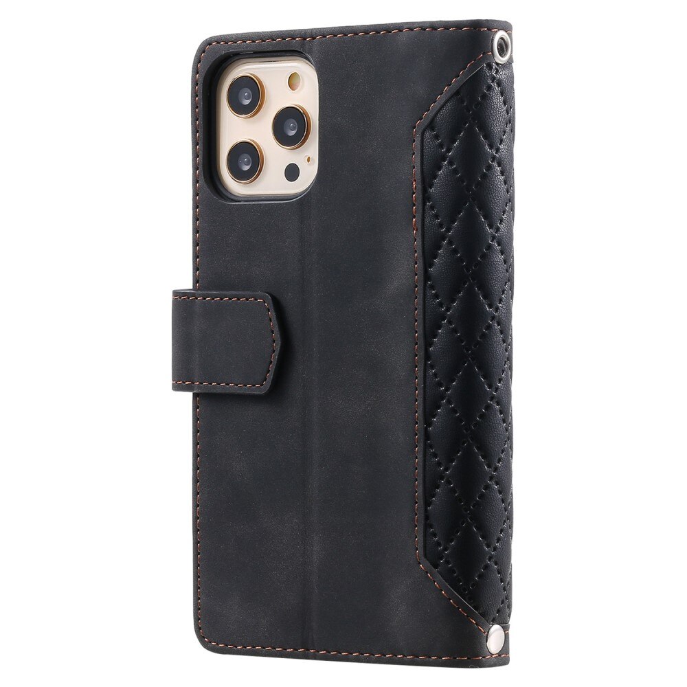 Étui portefeuille matelassée pour iPhone 12/iPhone 12 Pro, Noir