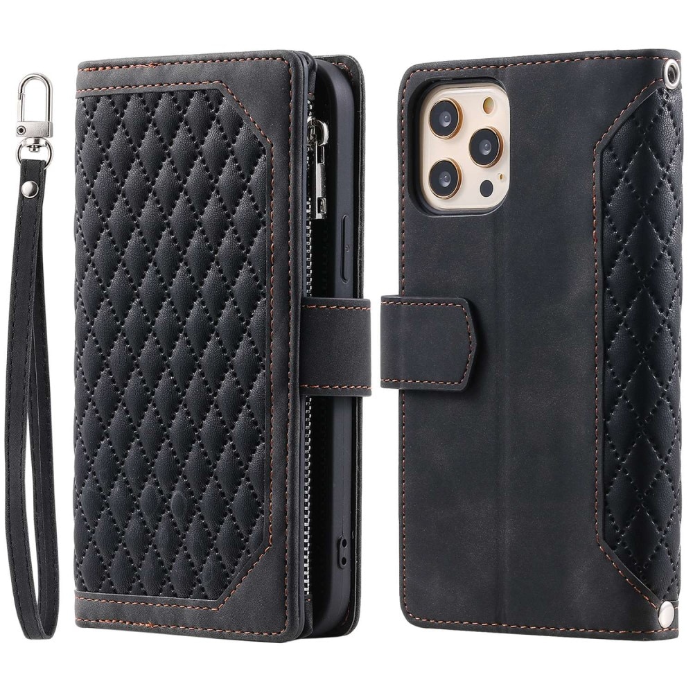 Étui portefeuille matelassée pour iPhone 12/iPhone 12 Pro, Noir