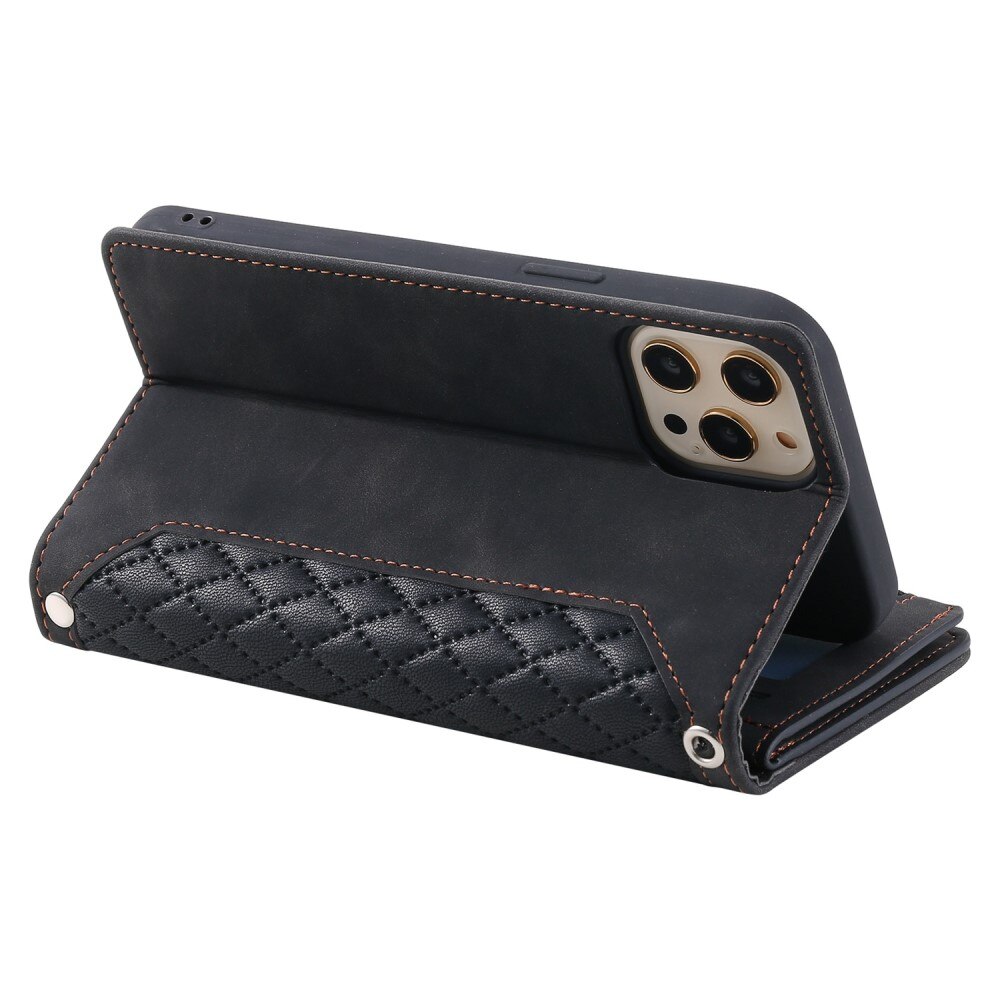 Étui portefeuille matelassée pour iPhone 12/iPhone 12 Pro, Noir