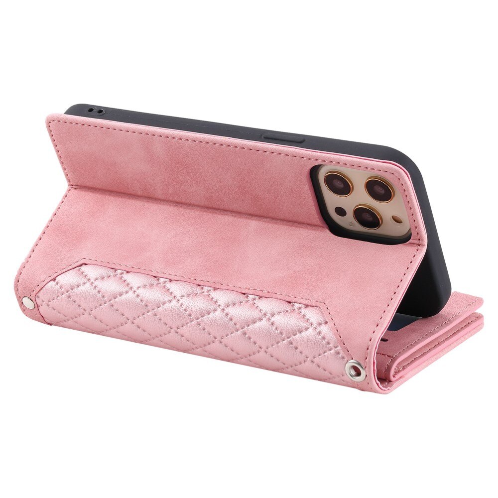 Étui portefeuille matelassée pour iPhone 12/12 Pro, rose