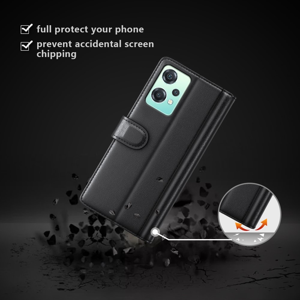 Étui en cuir veritable OnePlus Nord CE 2 Lite 5G, noir