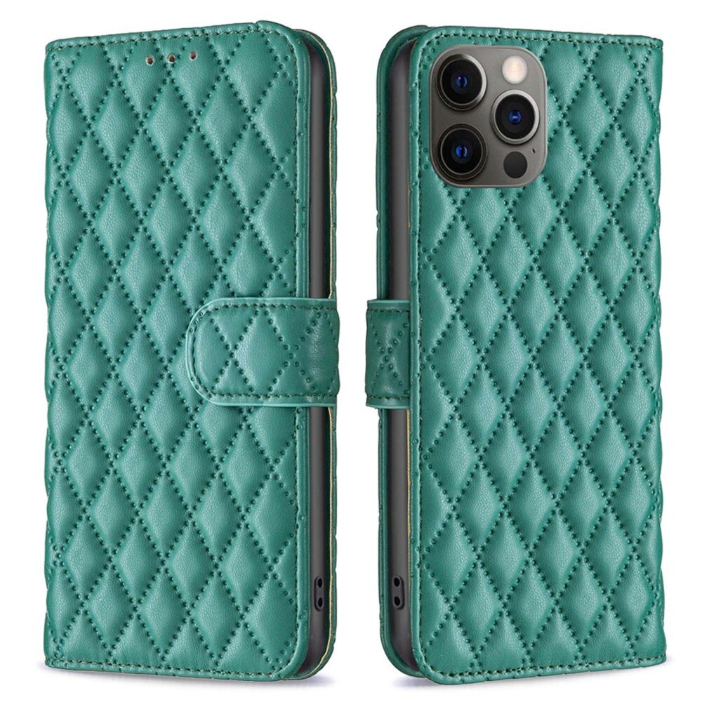 Coque portefeuille matelassé iPhone 12/12 Pro Vert