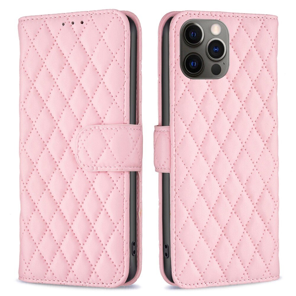 Coque portefeuille matelassé iPhone 12/12 Pro Rose