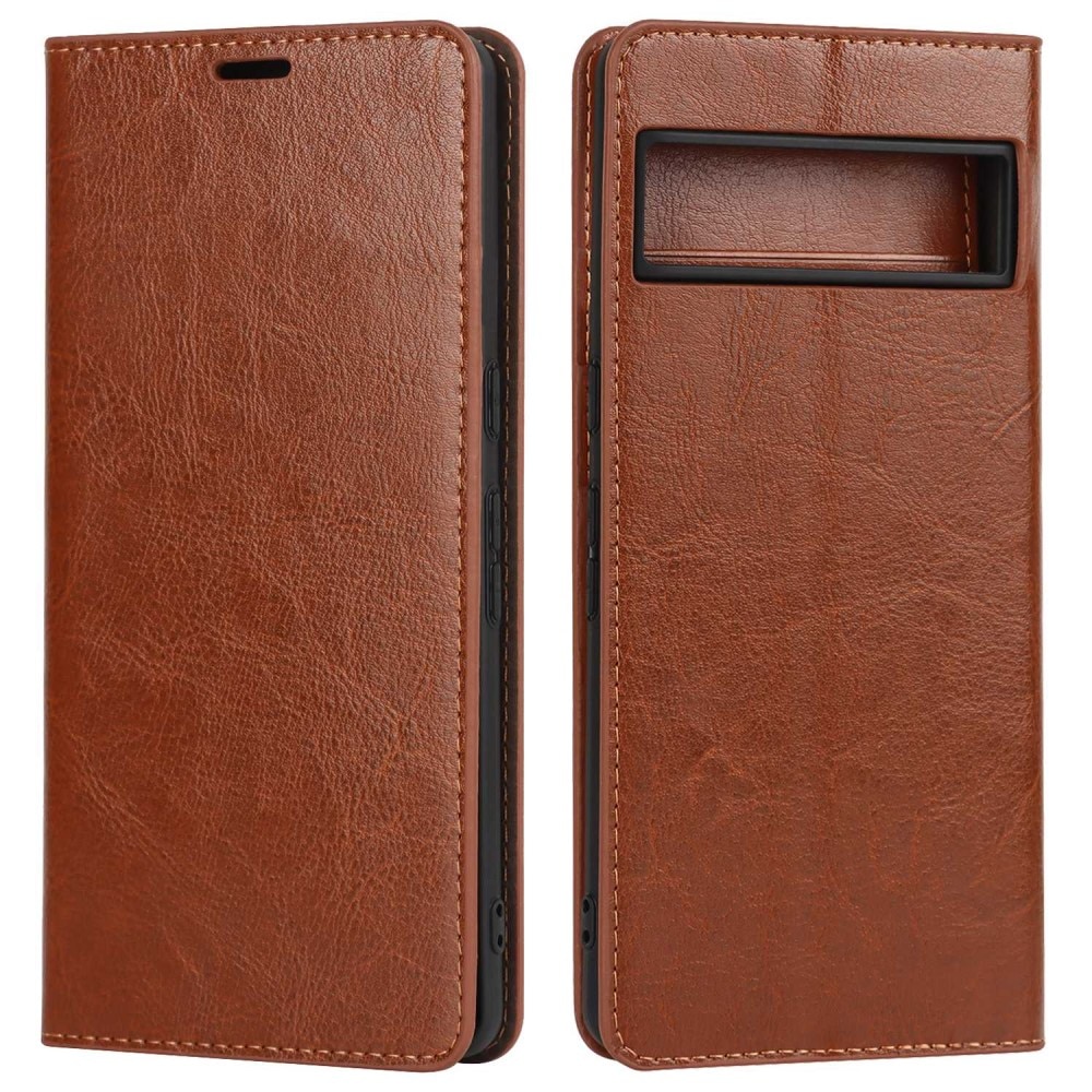 Coque portefeuille en cuir Veritable Google Pixel 7 Pro, Marron