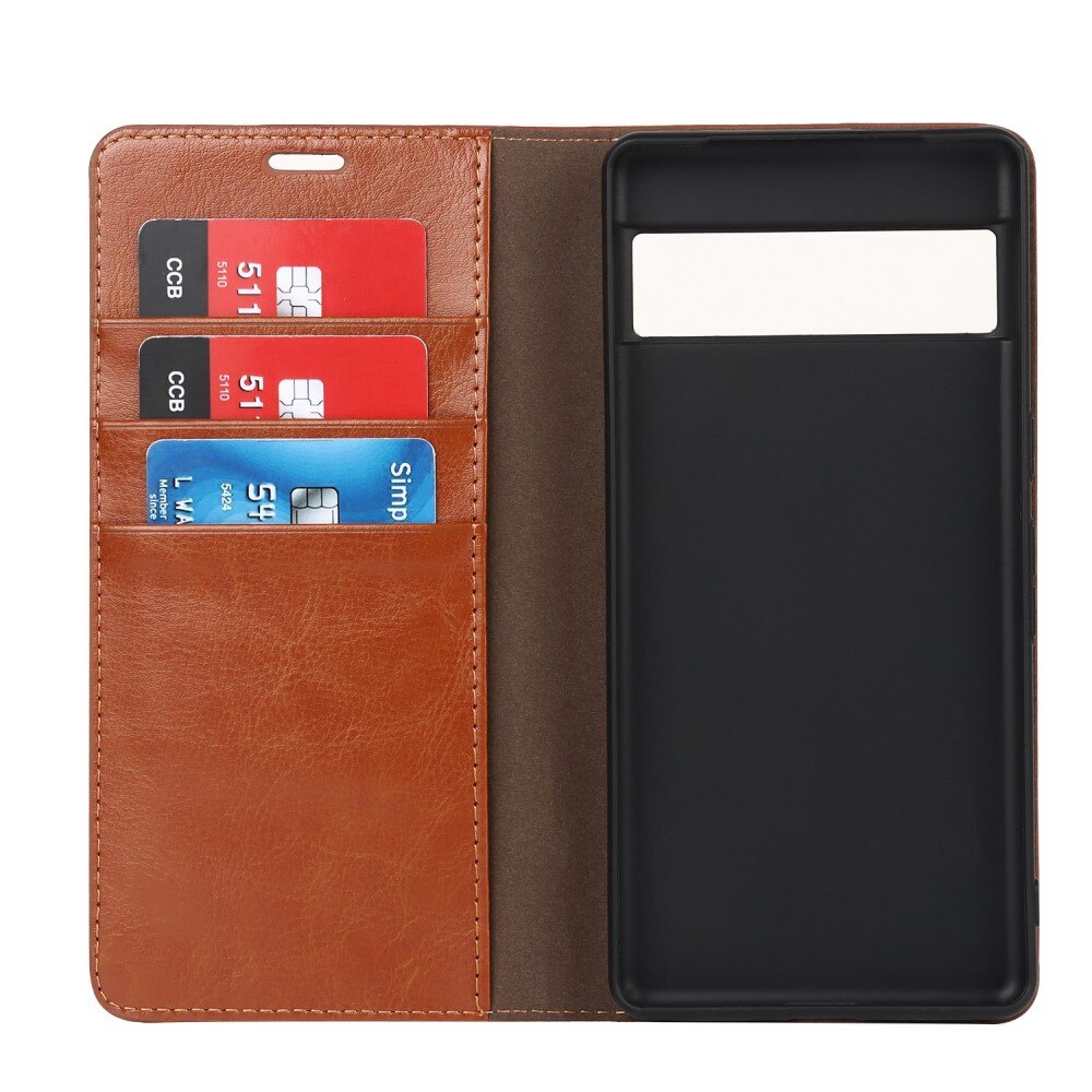 Coque portefeuille en cuir Veritable Google Pixel 7 Pro, Marron