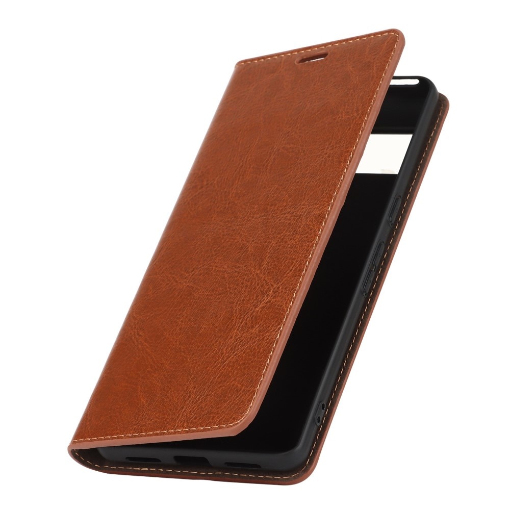 Coque portefeuille en cuir Veritable Google Pixel 7 Pro, marron