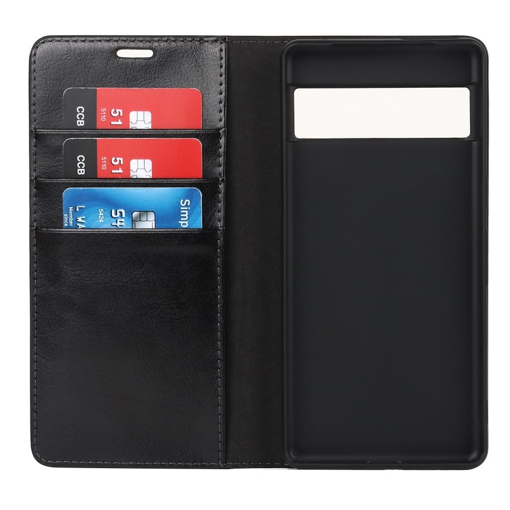Coque portefeuille en cuir Veritable Google Pixel 7 Pro, Noir