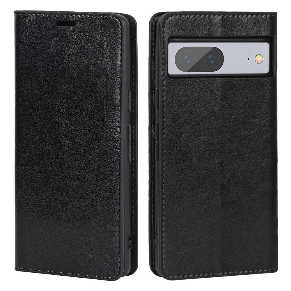 Coque portefeuille en cuir Veritable Google Pixel 7, noir