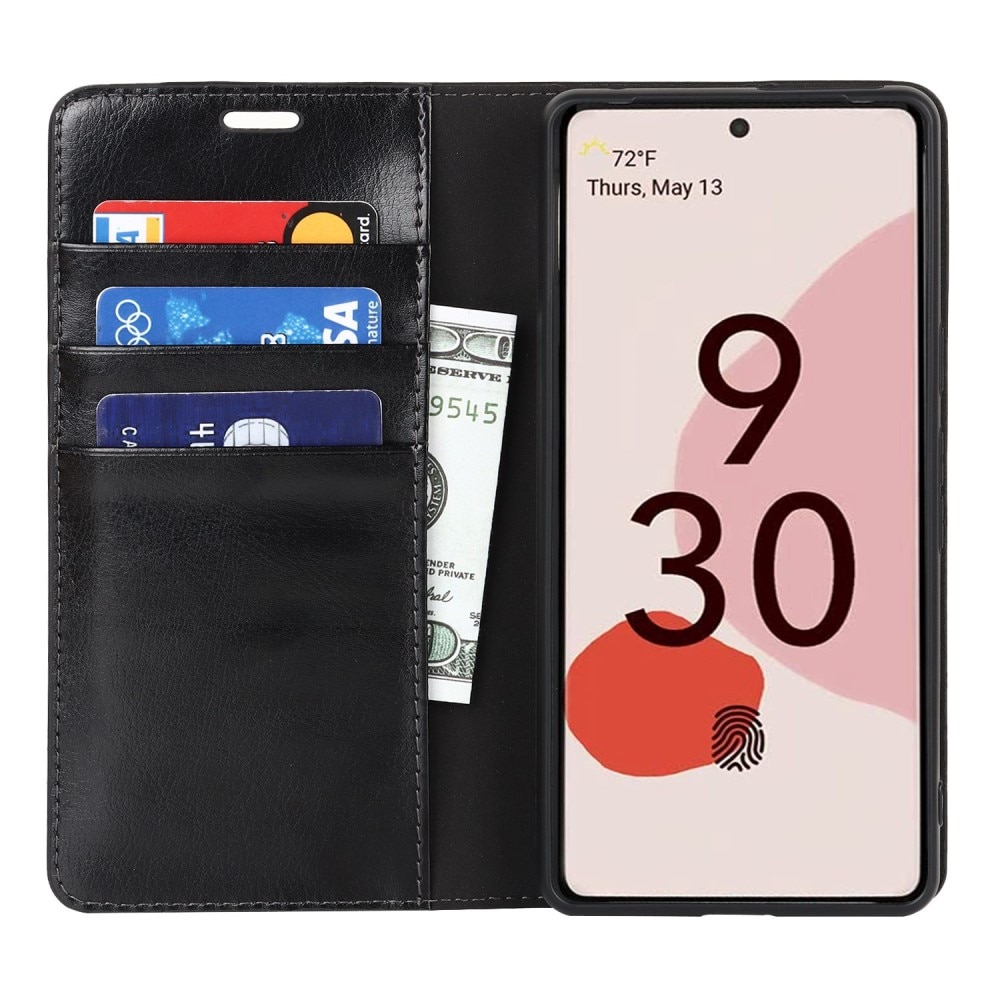Coque portefeuille en cuir Veritable Google Pixel 7, Noir