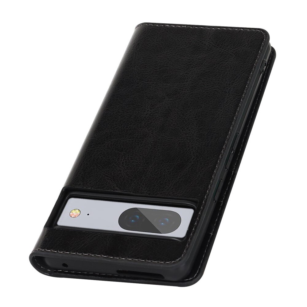 Coque portefeuille en cuir Veritable Google Pixel 7, noir