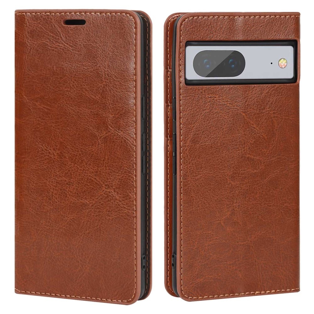 Coque portefeuille en cuir Veritable Google Pixel 7, marron