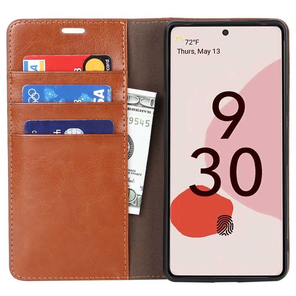 Coque portefeuille en cuir Veritable Google Pixel 7, Marron