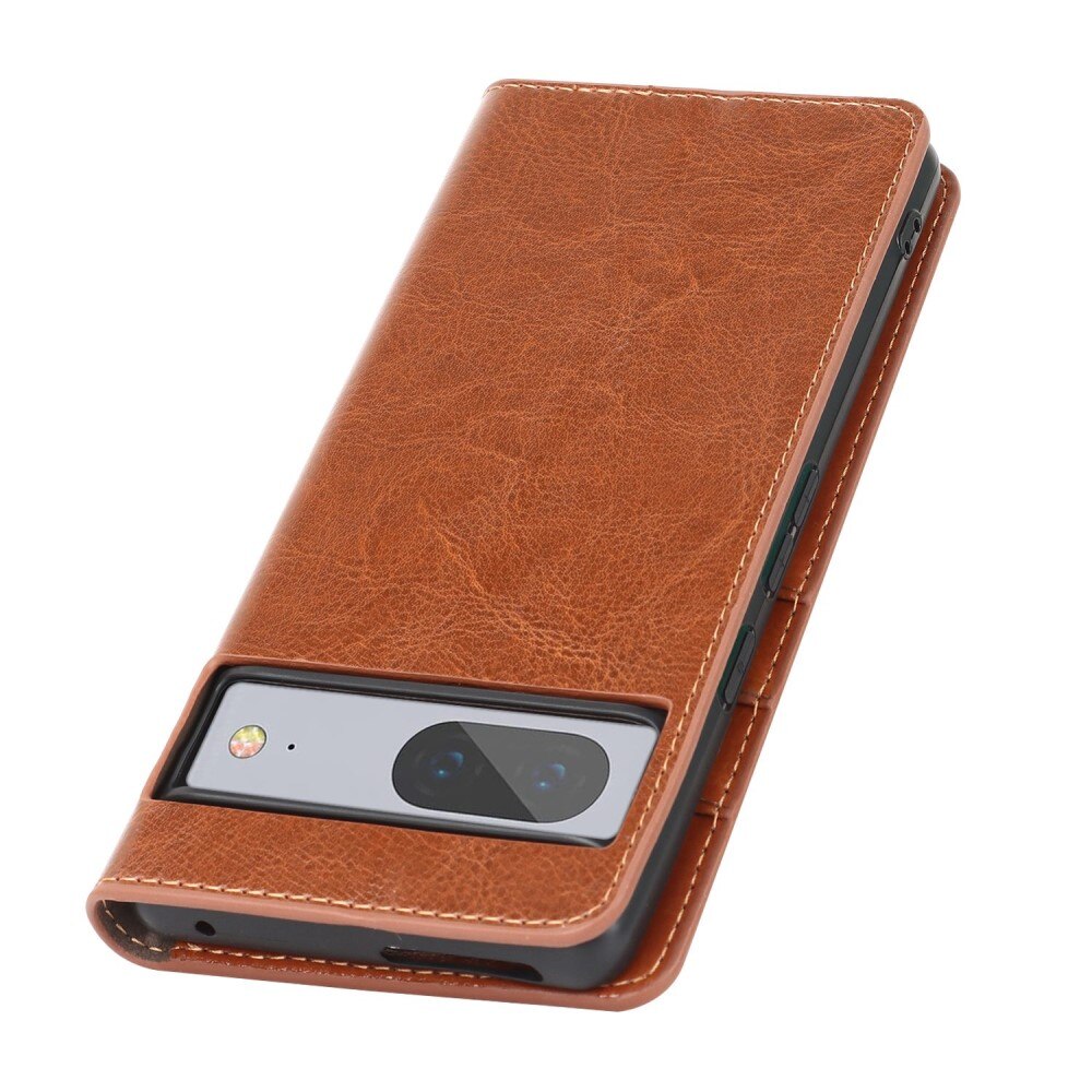 Coque portefeuille en cuir Veritable Google Pixel 7, marron