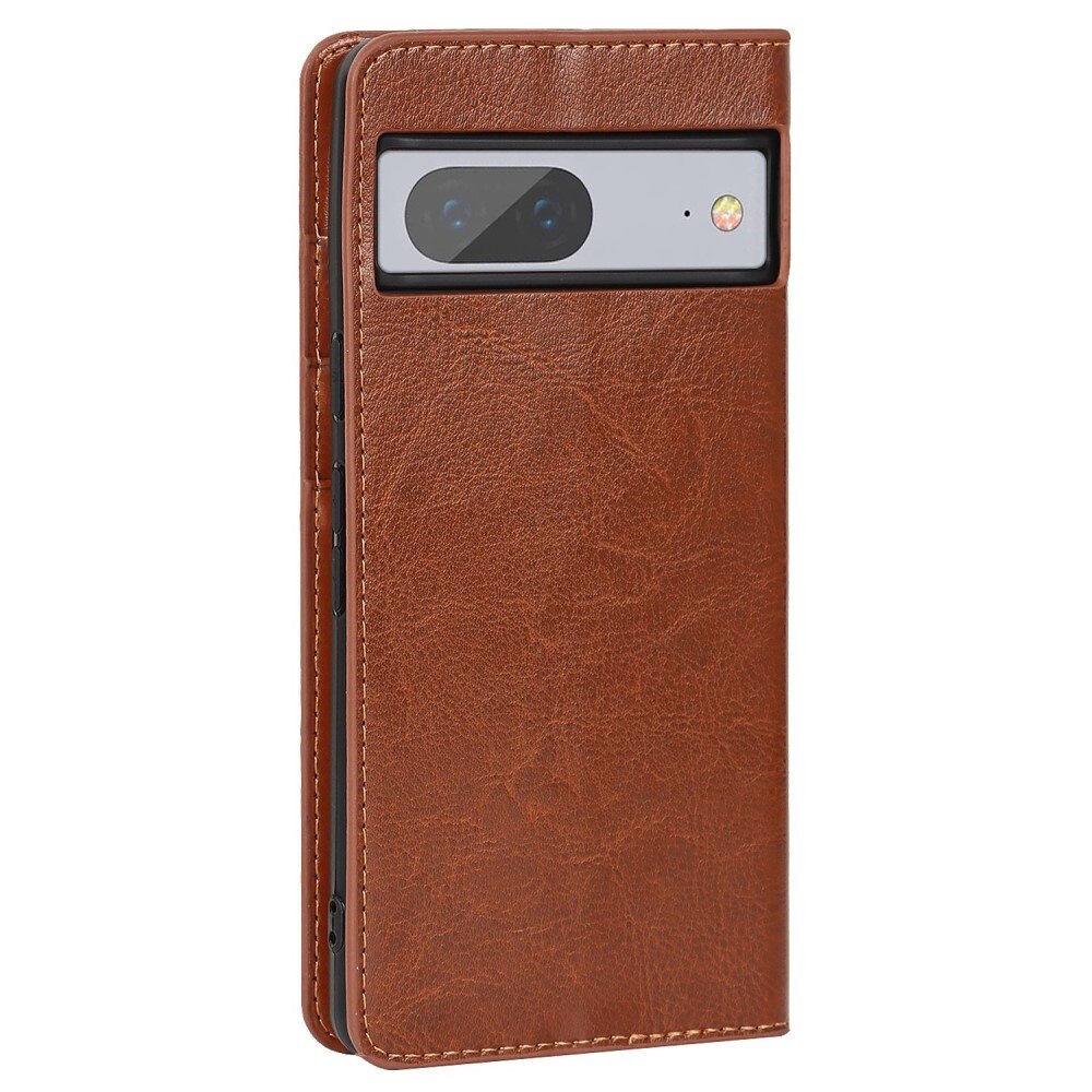 Coque portefeuille en cuir Veritable Google Pixel 7, marron