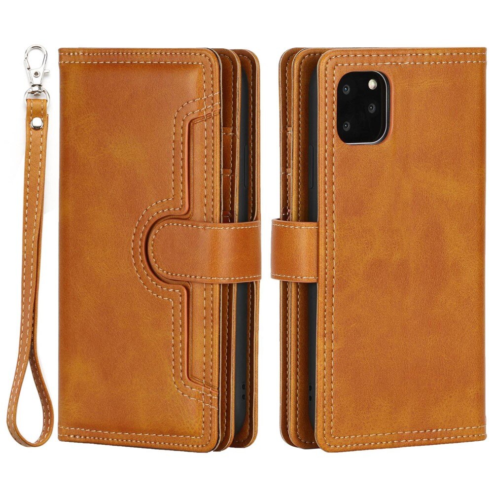 Portefeuille en cuir avec plusieurs fentes iPhone 14 Marron