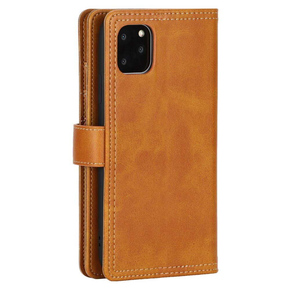 Portefeuille en cuir avec plusieurs fentes iPhone 14 Marron