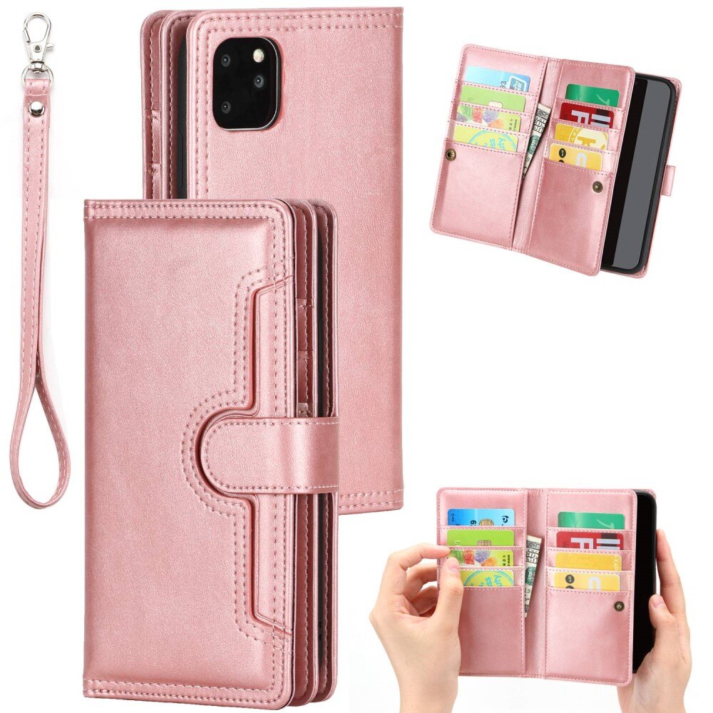 Portefeuille en cuir avec plusieurs fentes iPhone 14 Rose