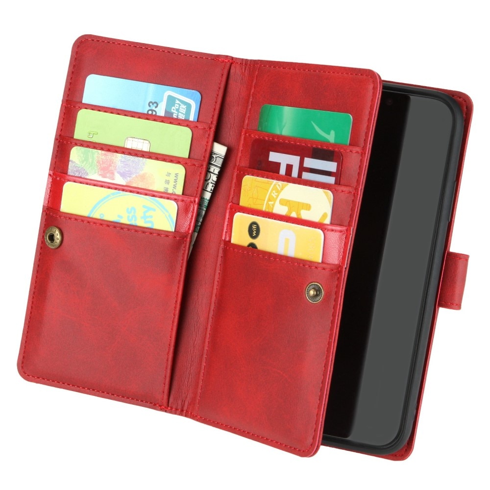 Portefeuille en cuir avec plusieurs fentes iPhone 14 Rouge