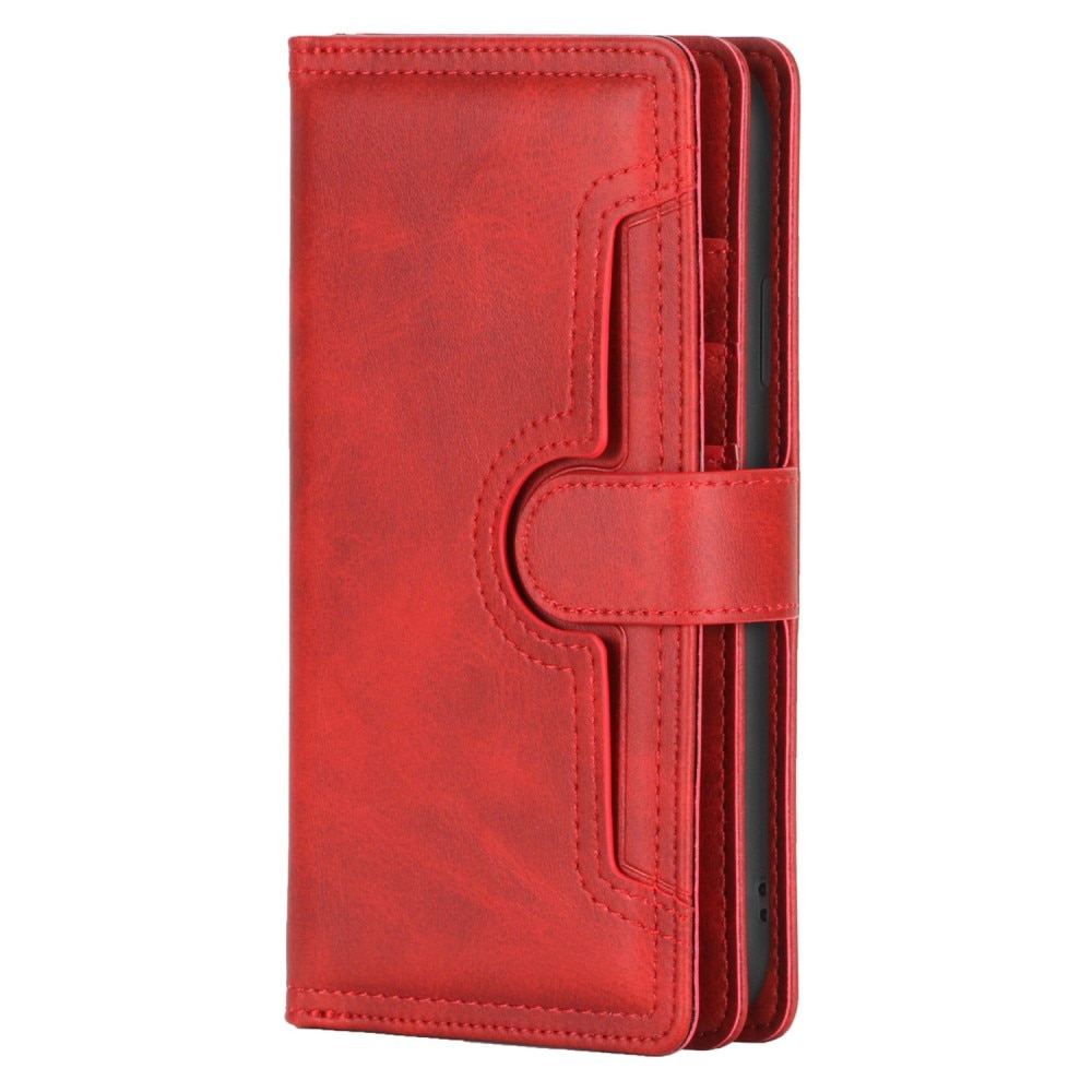 Portefeuille en cuir avec plusieurs fentes iPhone 14 Rouge
