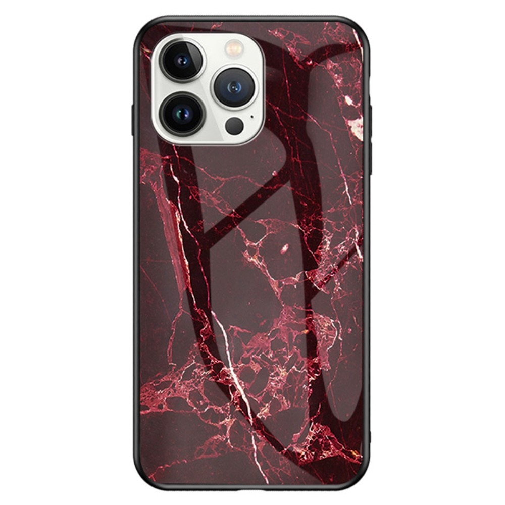 Coque en verre trempé iPhone 14 Pro Max Marbre rouge