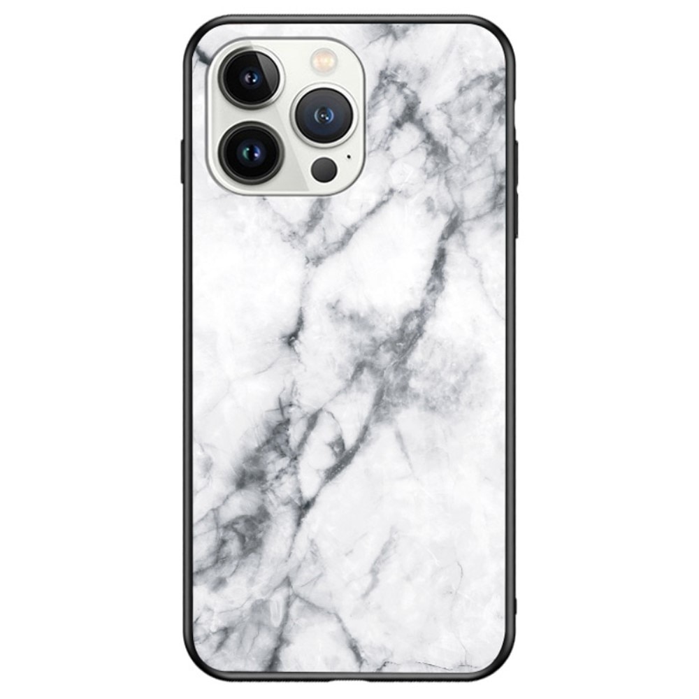 Coque en verre trempé iPhone 14 Pro Max Marbre blanc