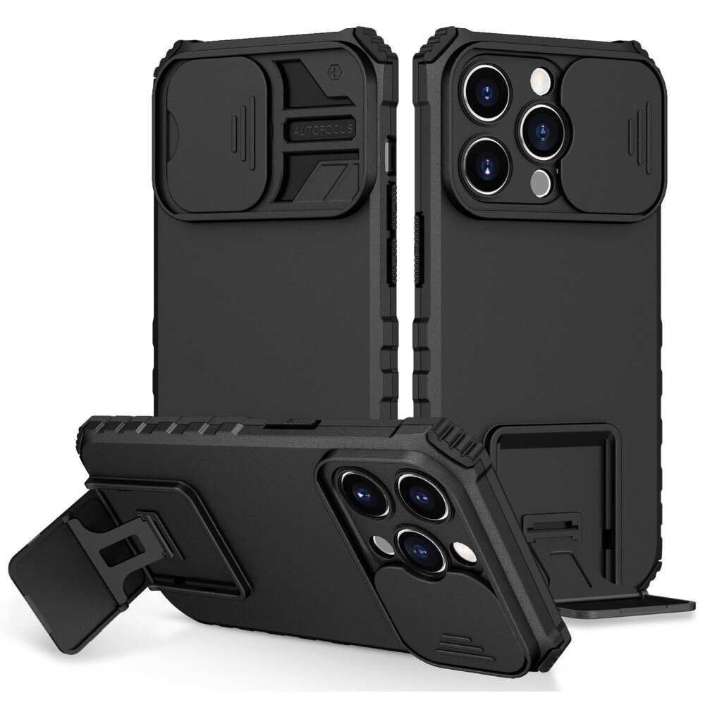 Coque Kickstand avec Protège Caméra iPhone 14 Pro, Noir