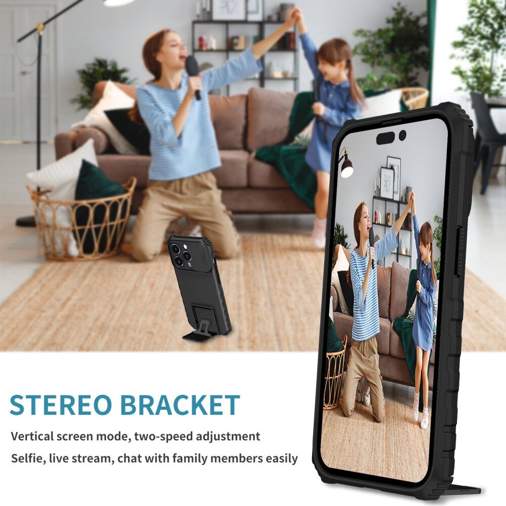 Coque Kickstand avec Protège Caméra iPhone 14 Pro, Noir