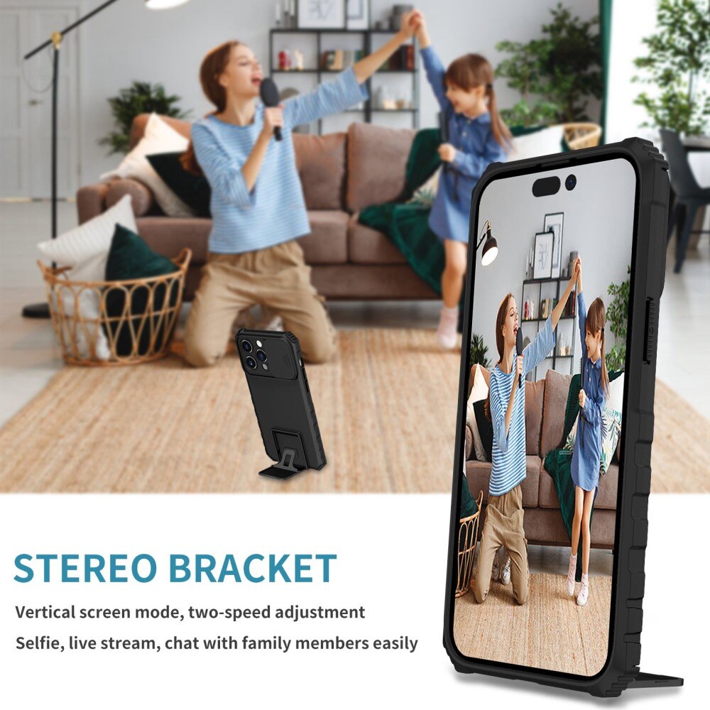 Coque Kickstand avec Protège Caméra iPhone 14 Pro Max, Noir