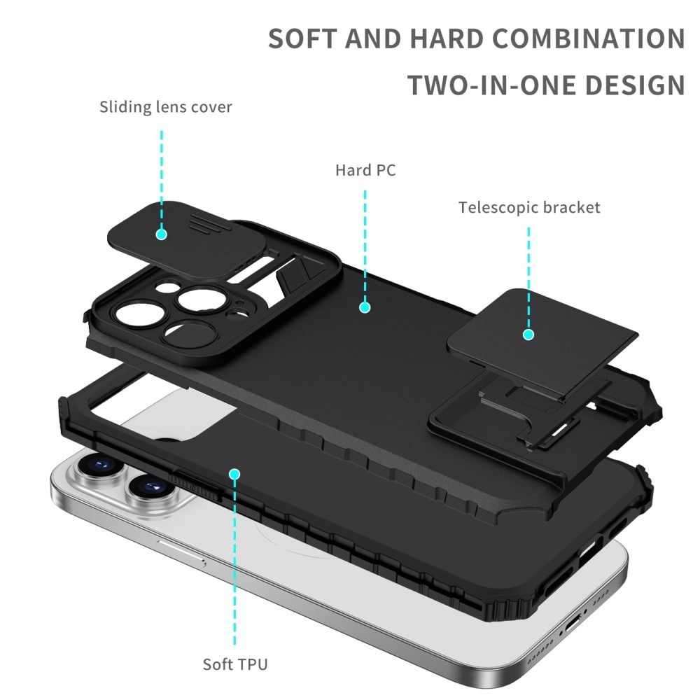 Coque Kickstand avec Protège Caméra iPhone 14 Pro Max, Noir