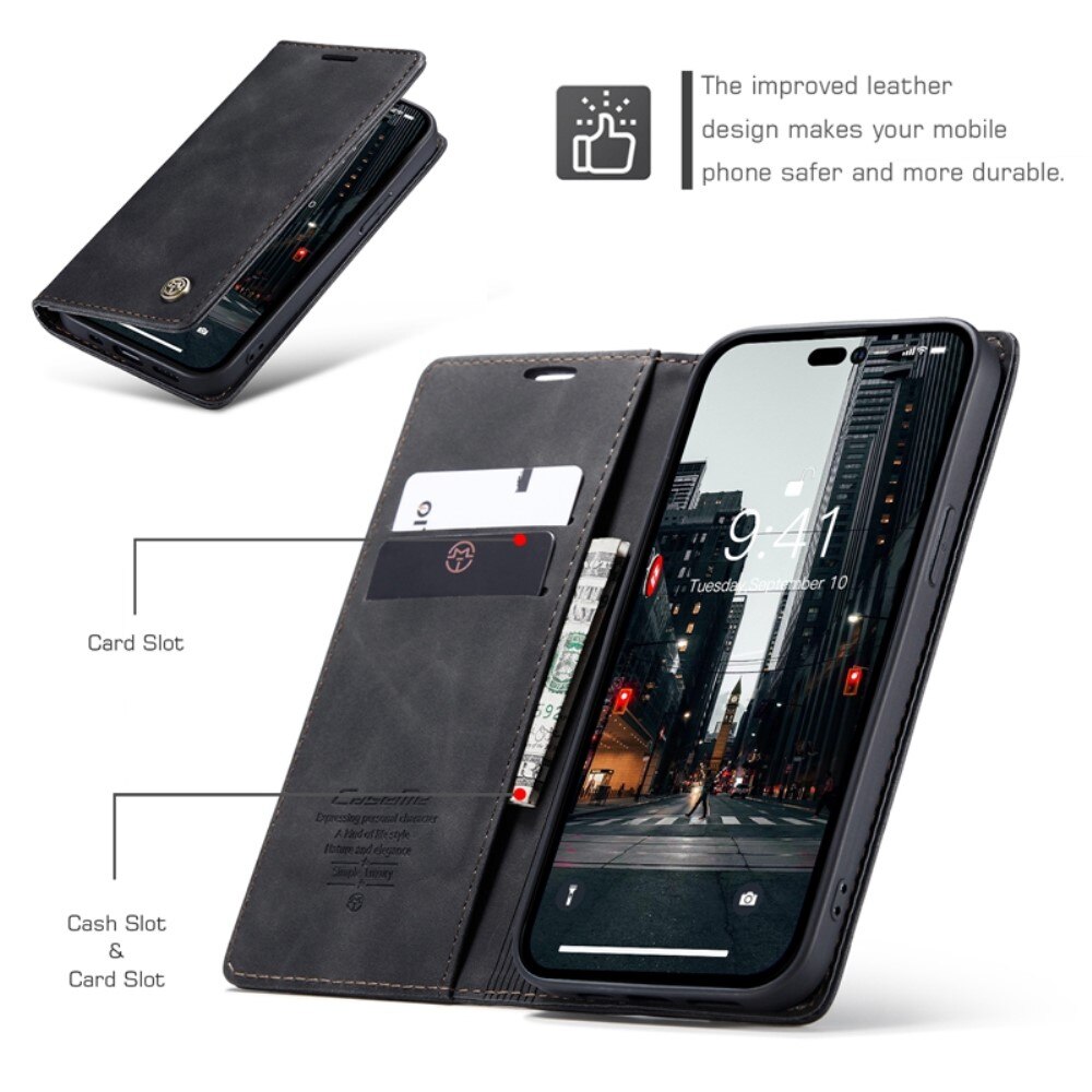 Étui portefeuille mince iPhone 14 Pro, Noir