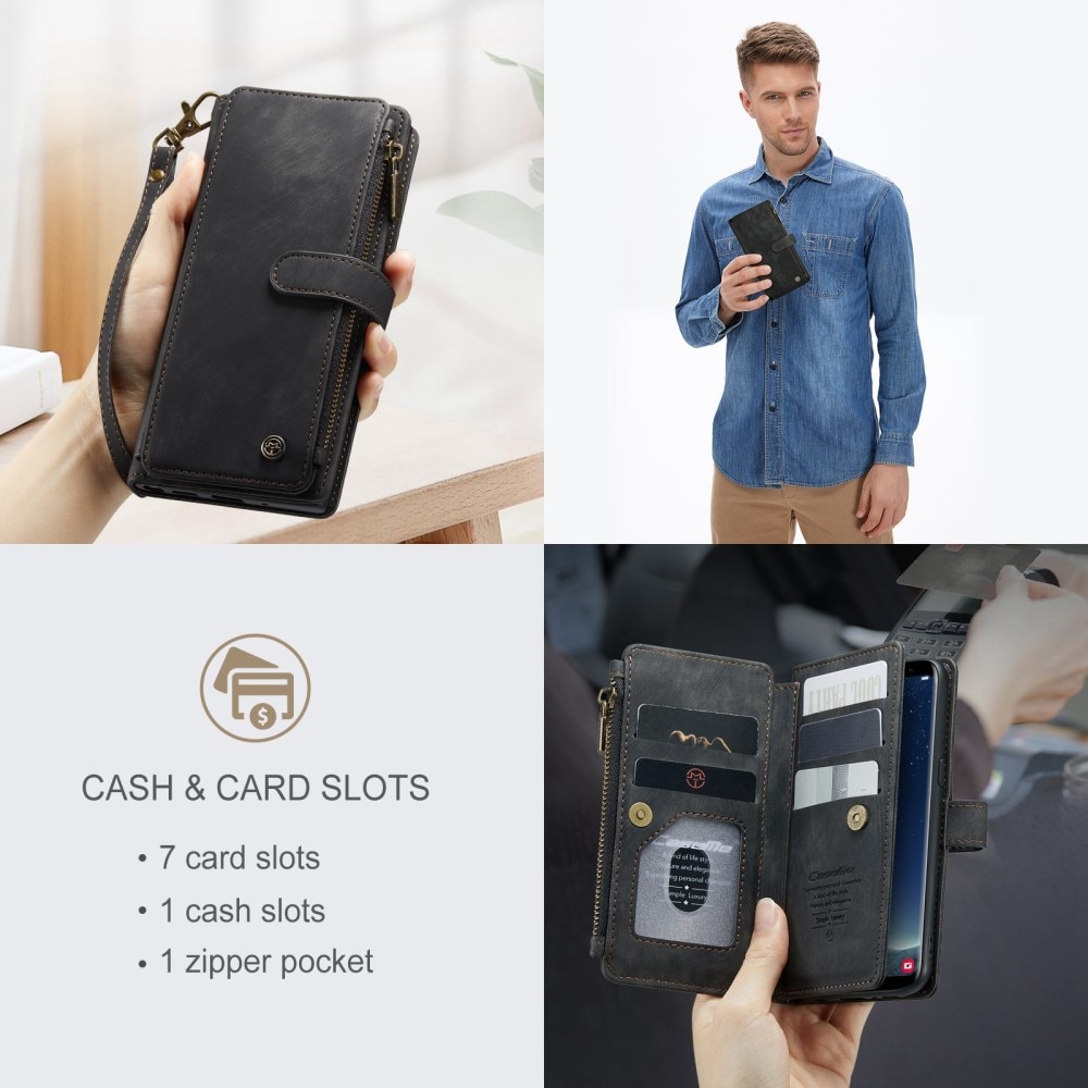 Étui portefeuille à glissière Samsung Galaxy S22, Noir