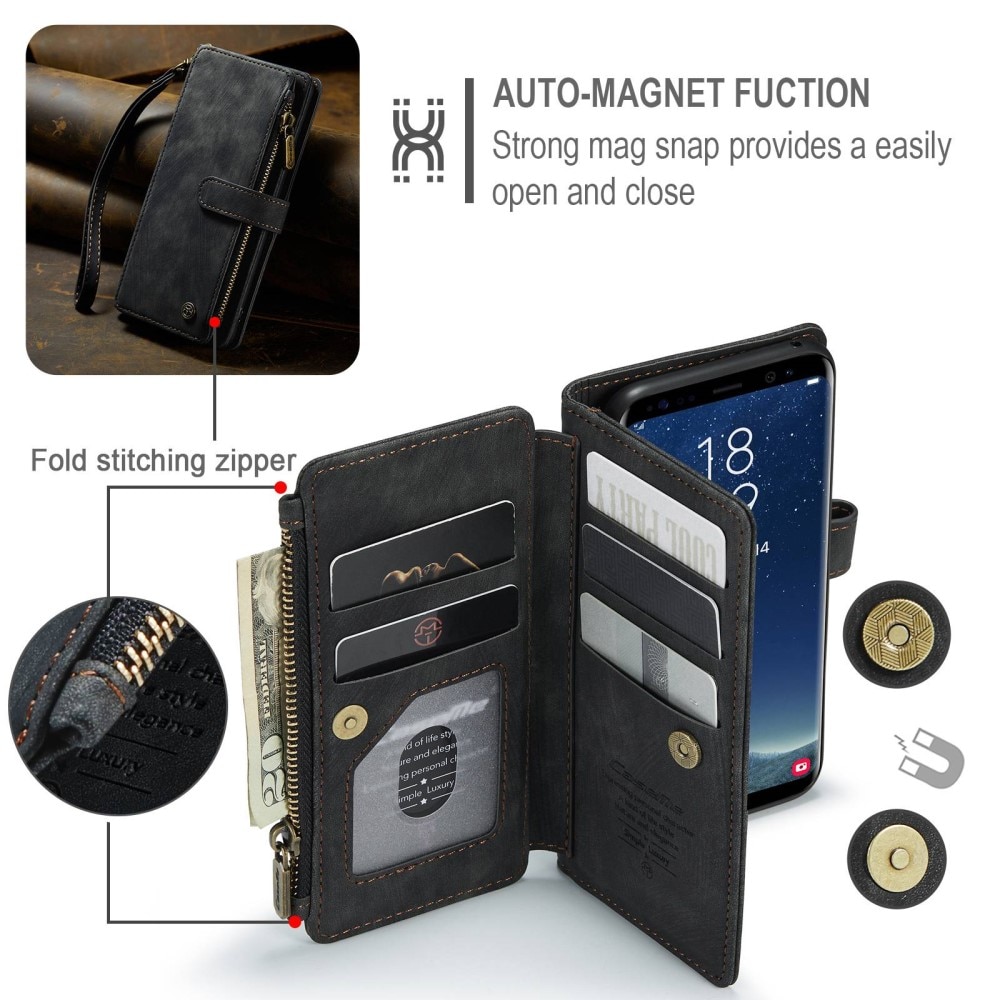 Étui portefeuille à glissière Samsung Galaxy S22, noir