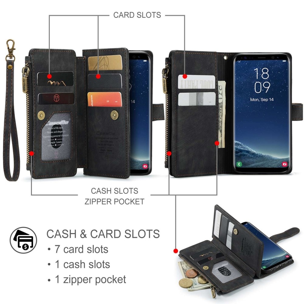 Étui portefeuille à glissière Samsung Galaxy S22, Noir