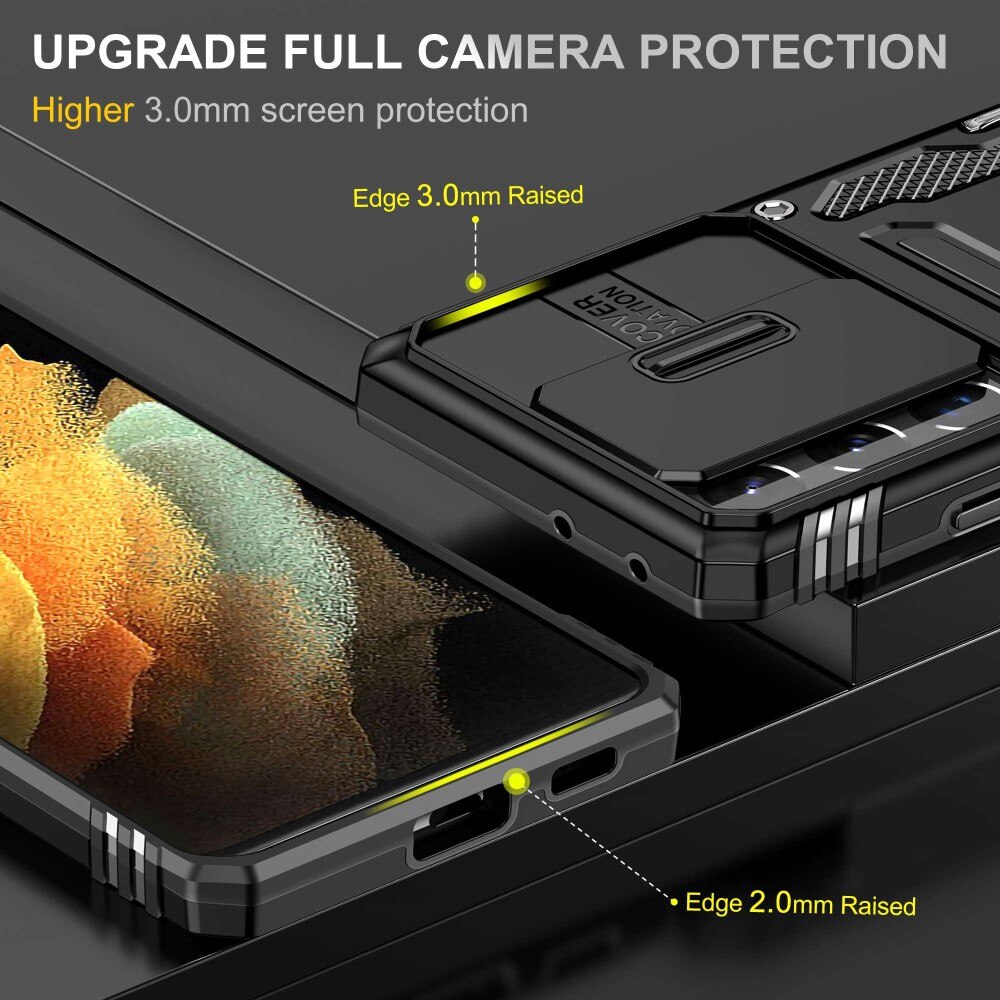 Coque Hybride Ring avec Protège Caméra Samsung Galaxy S21 Ultra, Noir