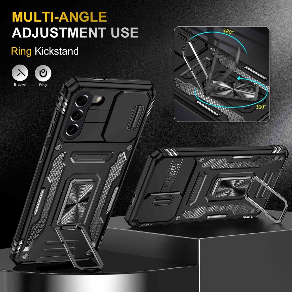 Coque Hybride Ring avec Protège Caméra Samsung Galaxy S21, Noir