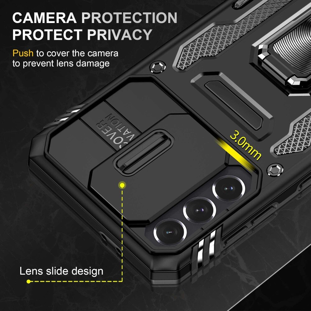 Coque Hybride Ring avec Protège Caméra Samsung Galaxy S21, Noir