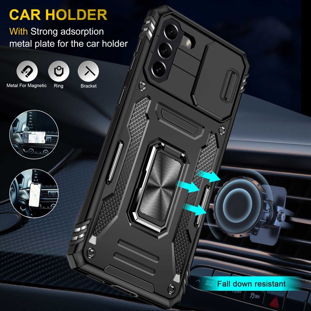 Coque Hybride Ring avec Protège Caméra Samsung Galaxy S21, Noir