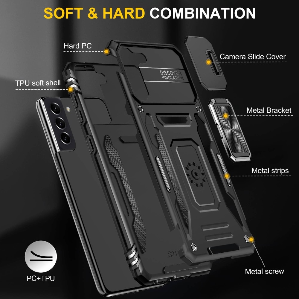 Coque Hybride Ring avec Protège Caméra Samsung Galaxy S21, Noir