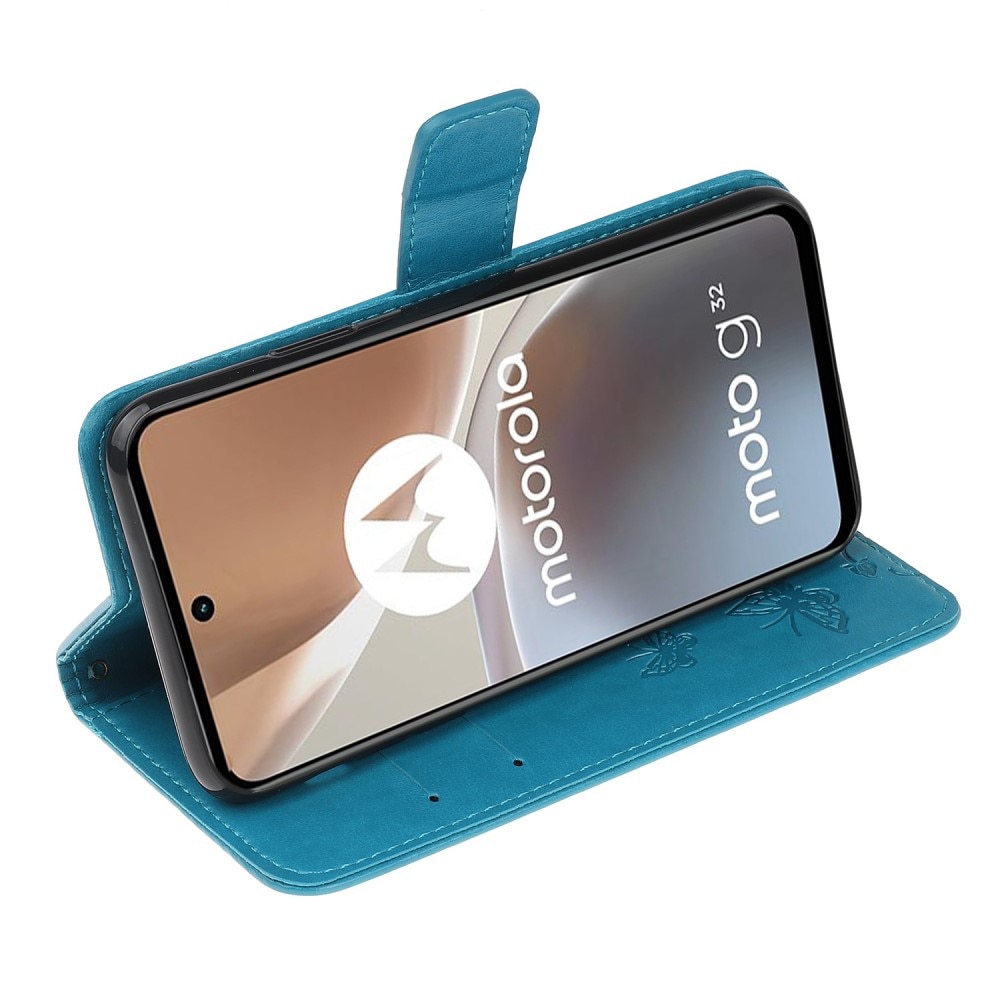 Étui en cuir à papillons pour Motorola Moto G32, bleu